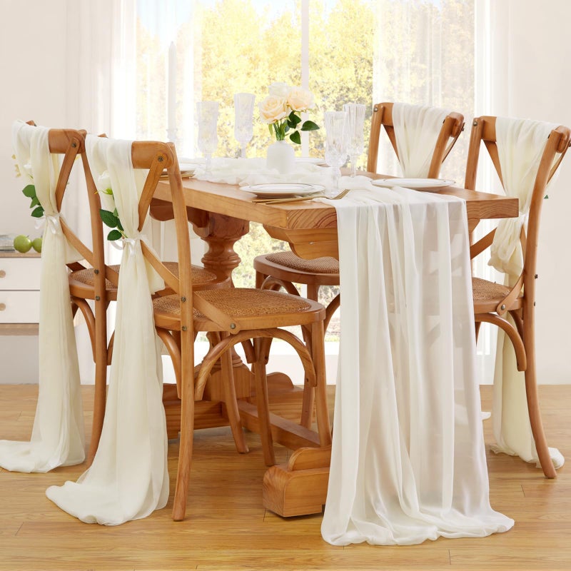 SoarDream Chiffon Table Runner 5 Pieces 27x120 Inches Ivory Sheer Elegant Runners 10Ft Rustic Table Linens for Wedding Boho Party Decor - Image 2